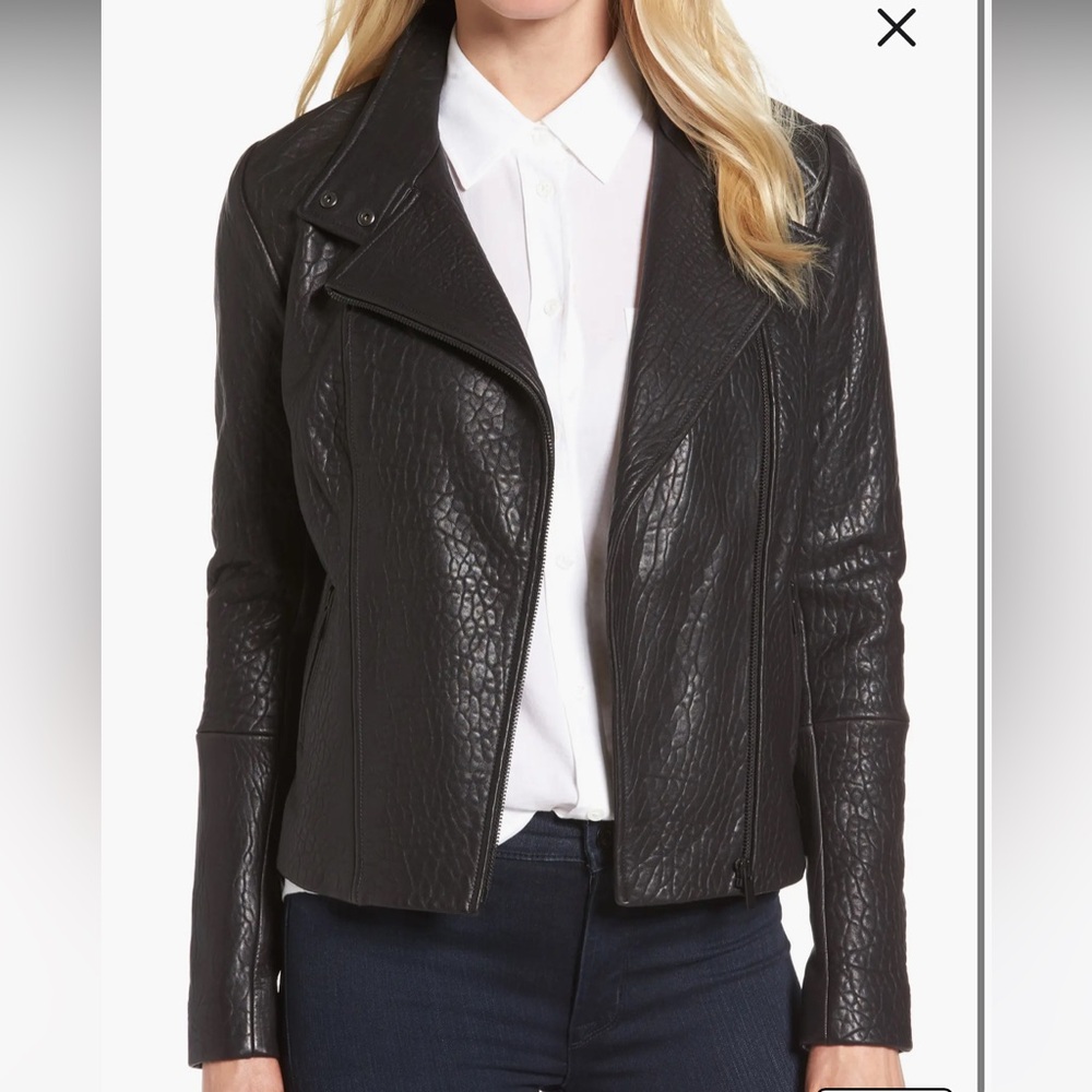 Halogen 100% Genuine Leather Black Moto Jacket Size XS